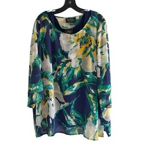 Bob Mackie Wearable Art Floral Chiffon Tunic Top & Tank Set 2X Plus